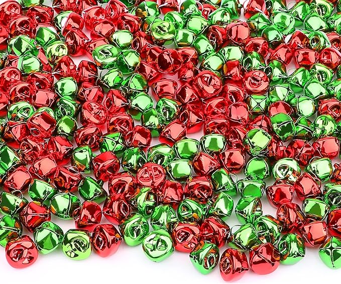 Augshy 200 Pieces Jingle Bells 3/5Inch Craft Bell Bulk for Christmas Home and Pet Decorations Xmas Decor Party Favors Supplies (Red and Green)