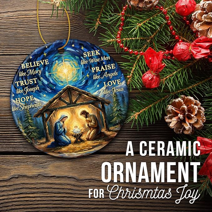 ZAGKOO Nativity Scene Christmas Ornaments - Christian Ornaments for Christmas Tree - Catholic Religious Gifts for Women Men, Nativity Decorations Festive Faith Ideas - Ceramic Xmas Ornaments 2025