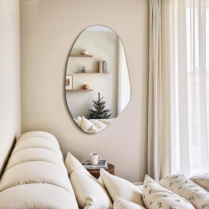 FICTOR Irregular Asymmetrical Wall Mirror, 32" x 19" Modern Decorative Mirror for Entryway, Bathroom, Bedroom, Living Room, Dining Room