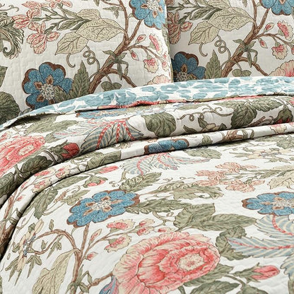 Lush Decor Sydney Reversible Cotton Quilt Set Queen 3 Piece Bedding, Green Blue