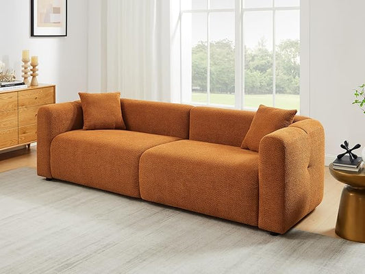 VANOMi 95" Cloud Couch, Comfy Deep Seat Boucle Cloud Sofa, Upholstered 3-Seater Oversized Loveseat Sofa with 2 Pillows, Modern Sofa for Living Room, Bedroom, Office, Apartment (Curry)