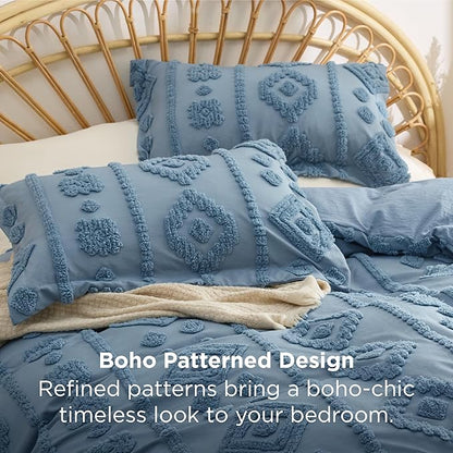 Bedsure King Size Comforter Set - Grayish Blue Tufted Boho Bed Set, Farmhouse Shabby Chic Embroidery Bedding for All Seasons, 3 Pieces, 1 Soft Jacquard King Comforter and 2 Pillow Shams