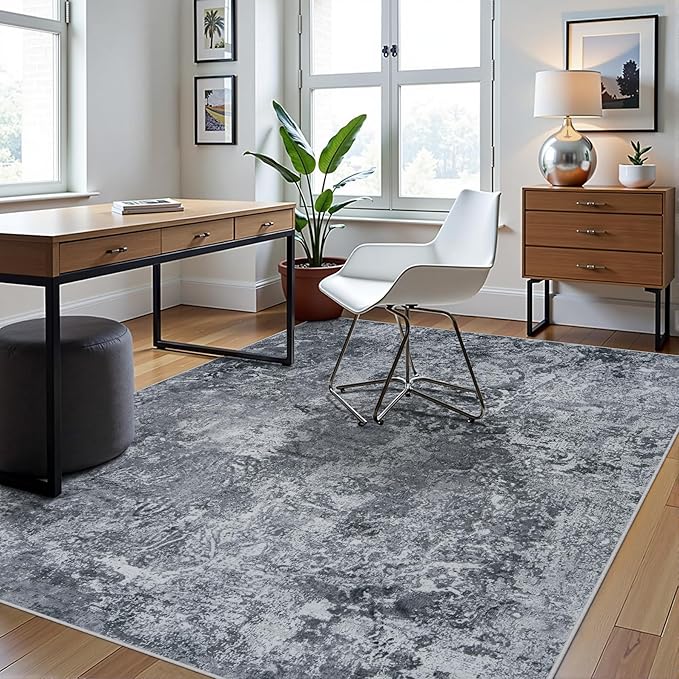 5x7 Area Rugs for Living Room Rug Washable: Abstract Rug for Dining Room Bedroom Carpet Non Slip 5 by 7 Indoor Modern Nursery Home Office Black