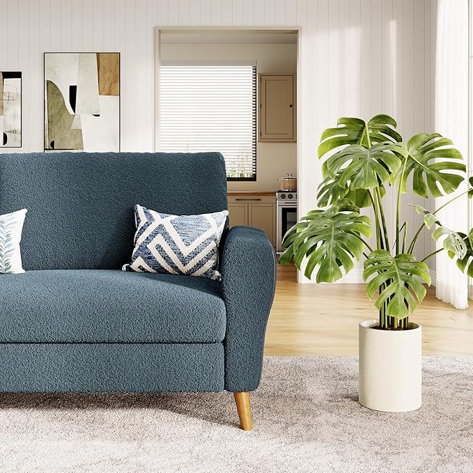 GarveeHome 84" Sofa, 3 Seater Couch for Living Room, Modern Loveseat, Boucle Sofa with Deep Seats, Wide Armrests, Wood Legs, Easy Assembly, Upholstered Comfy Sofa for Bedroom Office, Dark Blue