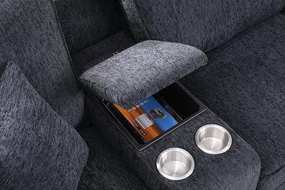 Sectional Sofa L Shaped Chenille Upholstered 7 Seat Sofa, Dark Gray