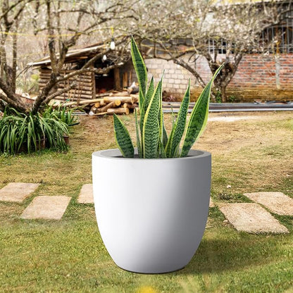 Kante 18 Inch Dia Round Concrete Planter, Indoor Outdoor Large Plant Pot with Drainage Hole and Rubber Plug for Home Patio Garden, Pure White