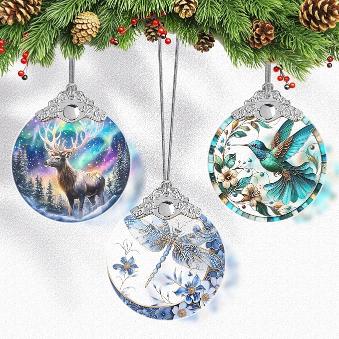 Stained Glass Dragonfly Ornaments, Dragonfly Christmas Decoration for Tree, Vintage Xmas Decorations Tree Ornaments