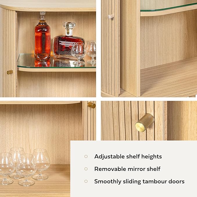 WERMO 28'' Bar Cabinet with Storage and Shelves - Coffee and Wine Bar Buffet Cabinet with Storage, Small Liquor Dining Room Sideboard, Narrow Living Room Credenza, Coffee Station Buffet Table (Oak)