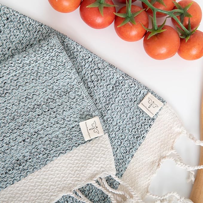 SMYRNA TURKISH COTTON Vintage Series Kitchen Dish Towels Pack of 6, Machine Washable Wash Cloths, Ultra Soft, Absorbent, Prewashed and Quick Dry Turkish Dish Towels, 12x12 Inch (Mint)