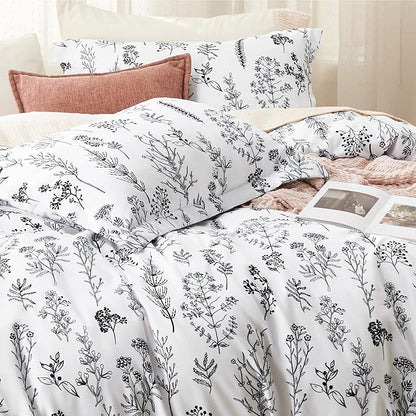 Bedsure King Comforter Set - Bright White Bed Set, 3 Pieces Cute Floral Bedding, 1 Soft Reversible Botanical Flowers Comforter and 2 Pillow Shams
