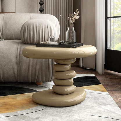 24/7 Shop at Home Kavren Modern 22-inch Oval Glossy Pedestal End Table, Stone Shape Living Room Furniture for Small Space, Light Brown