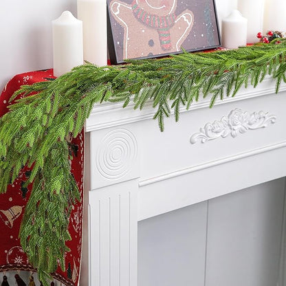 Watayo 2 Pcs Christmas Norfolk Pine Garland, 6 Ft Dense Real Touch Pine Garland Ornament, Realistic Artificial Pines Greenery Garlands for Mantle, Table, Fireplace, Indoor, Outdoor Xmas Decoration