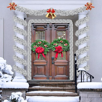 50 FT Silver Christmas Tinsel Garland Christmas Decorations for Xmas Tree Decor Metallic Twist Shiny Hanging Garlands for Tree Mantel Stairs Fireplace Home Indoor Outdoor Holiday Decor Party Supplies