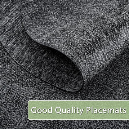 Placemats Set of 8 Non-Slip, Heat Resistant Oval Leather Place mats Double Layer, Waterproof Table Mats Easy to Clean for Kitchen Dining Room Coffee Office Table, Charcoal