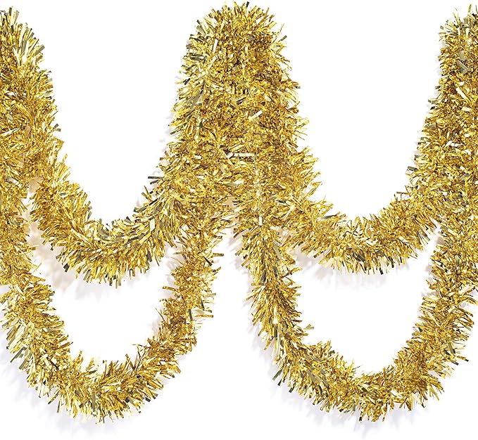 TCDesignerProducts Gold Metallic Twist Garland - 4" x 25' roll, Parade Float Decorations for Trailer Or Golf Cart, Metallic Tinsel Garland, Christmas Garland Décor for Home and Party