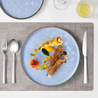 Herogo 24 Pieces Dinner Plates and Bowls Sets for 8, Stoneware Dinnerware Sets for Kitchen Dining, Reactive Glaze, Dishwasher & Microwave Safe, Haze Blue