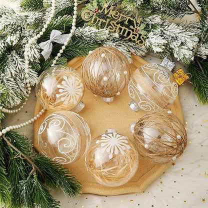 XmasExp Christmas Ball Ornaments Set, Farmhouse Shatterproof Christmastree Decorations,6ct Large Plastic Hanging Ornaments,100mm/4,Neutral