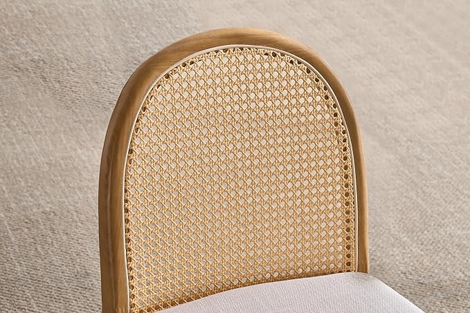 Upholstered Wooden Dining Chairs Set of 2, Farmhouse Kitchen & Dining Room Chairs with Cane Back, Accent Dining Table Chairs Beige Linen Seat for Kitchen/Restaurant/Living Room, Beige