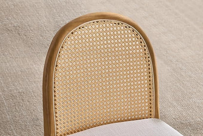 Upholstered Wooden Dining Chairs Set of 2, Farmhouse Kitchen & Dining Room Chairs with Cane Back, Accent Dining Table Chairs Beige Linen Seat for Kitchen/Restaurant/Living Room, Beige