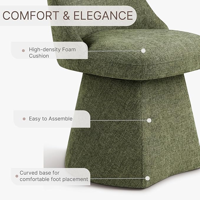 Swivel Dining Chair Mid Century Modern DeskChair High Back Upholstered Linen Fabric SideChair for Kitchen Diningroom Bedroom,Moss Green,1 Box