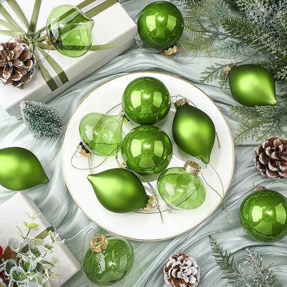 Zomiboo 12 Pcs Lime Green Glass Christmas Ball Ornaments Set 3.15" Hanging Shatterproof Glass Bulbs for Christmas Tree Baubles Bulk for Holiday Xmas Tree Decorations Gifts