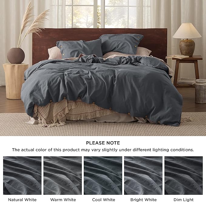 Bedsure Linen Duvet Cover King Size - Linen Cotton Blend Bedding Set, Soft & Cozy, 3 Pieces, 1 Duvet Cover 104x90 and 2 Pillowcases, Charcoal Grey Color Cooling Bedding, Comforter Sold Separately