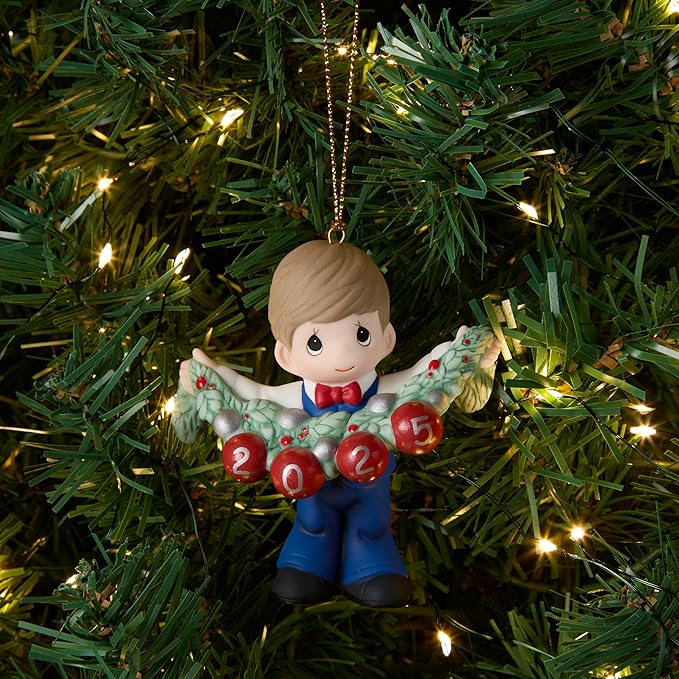 Precious Moments Deck The Halls 2025 Dated Boy Bisque Porcelain Ornament – “Deck The Halls” Holiday Keepsake – 251010