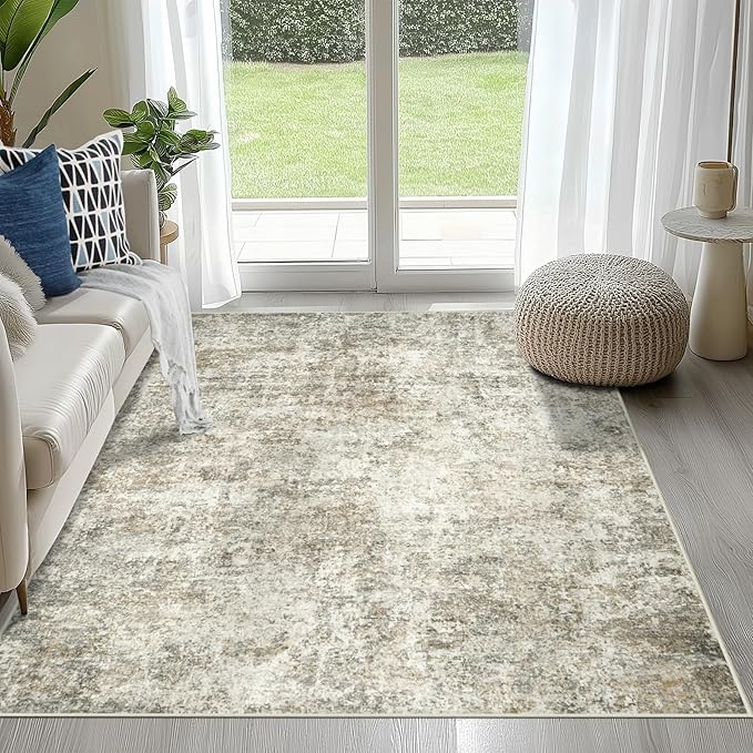 4x6 Area Rugs for Living Room Rug Washable: Abstract Rug for Dining Room Bedroom Carpet Non Slip 4 by 6 Indoor Modern Nursery Home Office Beige Brown