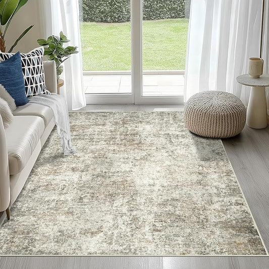 4x6 Area Rugs for Living Room Rug Washable: Abstract Rug for Dining Room Bedroom Carpet Non Slip 4 by 6 Indoor Modern Nursery Home Office Beige Brown
