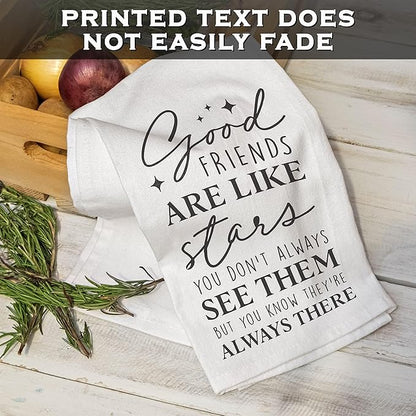 Good Friends Funny Dish Towel Gift Kitchen Tea Towel Saying 18x24, Good Friends Are Like Stars