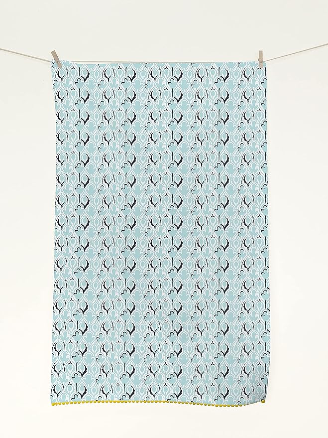 TARAN LIVING Printed Kitchen Dish Bar Tea Towels Cotton with Trims Hand Towel Gift for Mothers Day Cotton Dish Towel Sets Gift for Mom - White & Blue, Set of 4-18x28 inches