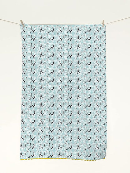 TARAN LIVING Printed Kitchen Dish Bar Tea Towels Cotton with Trims Hand Towel Gift for Mothers Day Cotton Dish Towel Sets Gift for Mom - White & Blue, Set of 4-18x28 inches