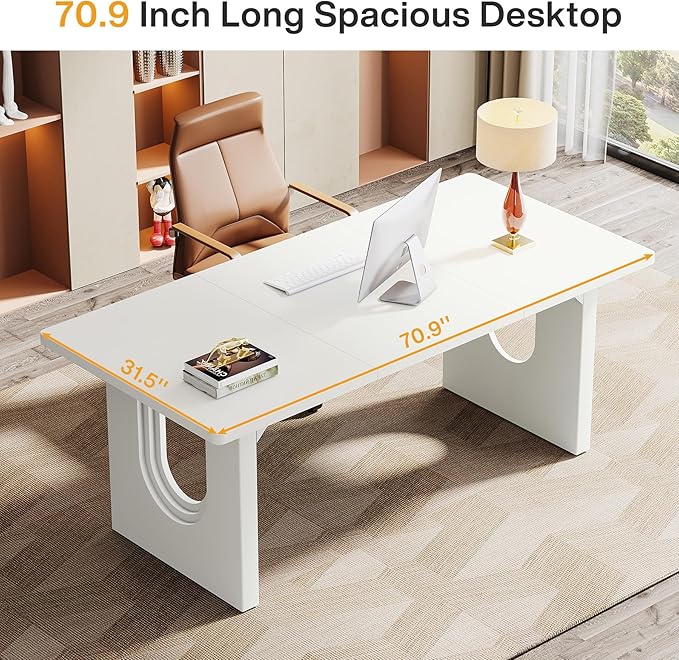Tribesigns Modern Executive Desk, 70.9" Large Office Computer Desk, Conference Table Meeting Room Table, Simple White Workstation Business Furniture for Home Office