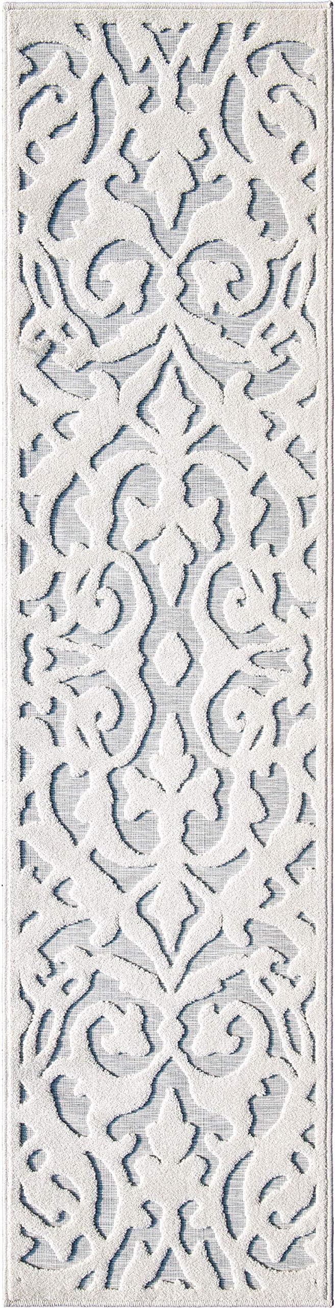 My Texas House Lady Bird Area Rug 1.11x7.6 Indoor Outdoor, Natural Blue