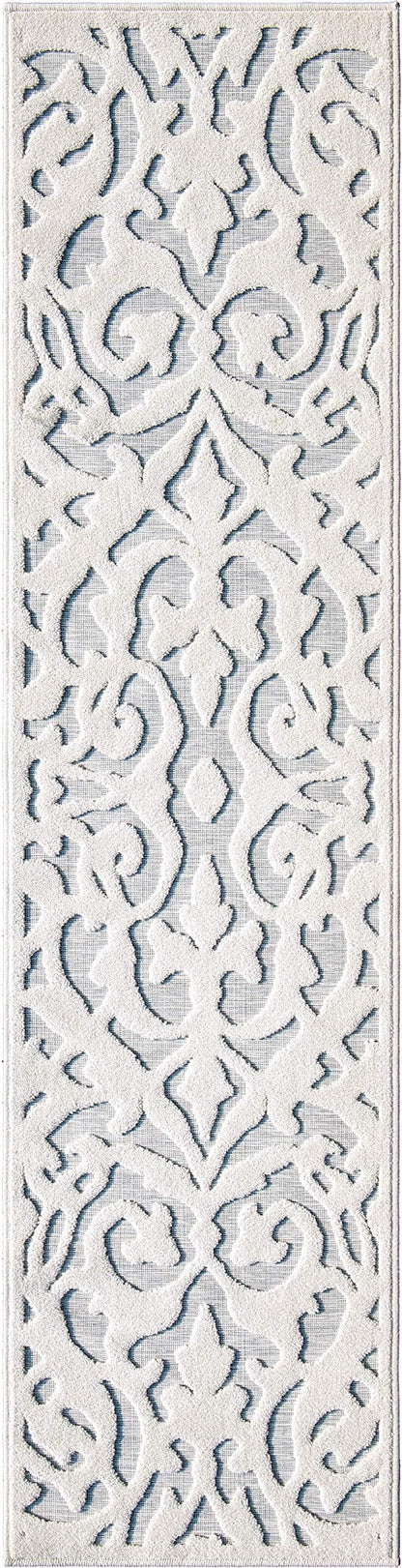 My Texas House Lady Bird Area Rug 1.11x7.6 Indoor Outdoor, Natural Blue