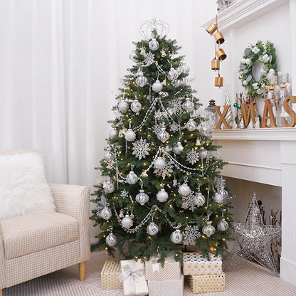 XmasExp Christmas Ball Ornaments Set 12ct Large Shatterproof Pastic Christmas Tree Decorations Delicate Hanging Ornaments (2.76", Diamond Silver)