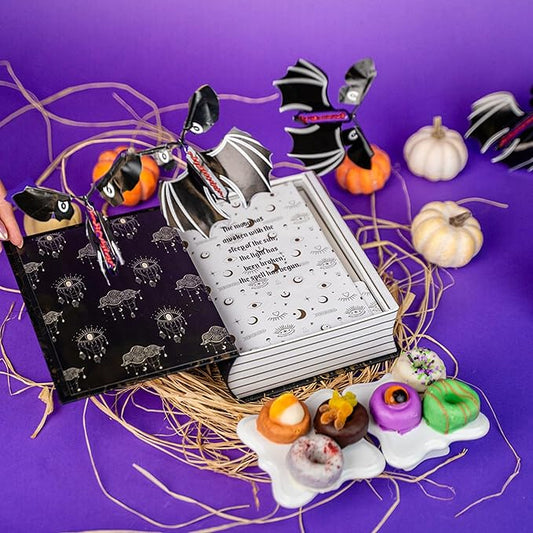 Send A Cake Enchanted Spell Book Gift Box with Flying Bat Surprise – 6 Mini Donuts – Halloween Treats for Kids & Adults, Unique Birthday Gift, Fun Delivery for All Ages