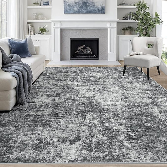 8x10 Area Rugs for Living Room Rug Washable: Abstract Large Rug for Dining Room Bedroom Carpet Non Slip 8 by 10 Indoor Modern Nursery Home Office Black Grey