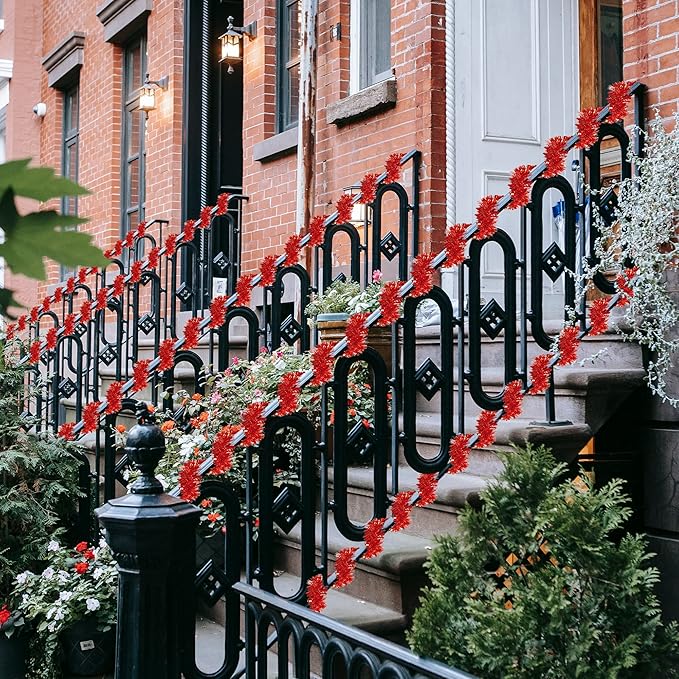 CANREVEL 4 Pieces 26.2 Ft Christmas Garland Metallic Shiny Twist Tinsel Garland Hanging Decorations for Christmas Tree, Mantle, Stairs Railing Decorations - Red