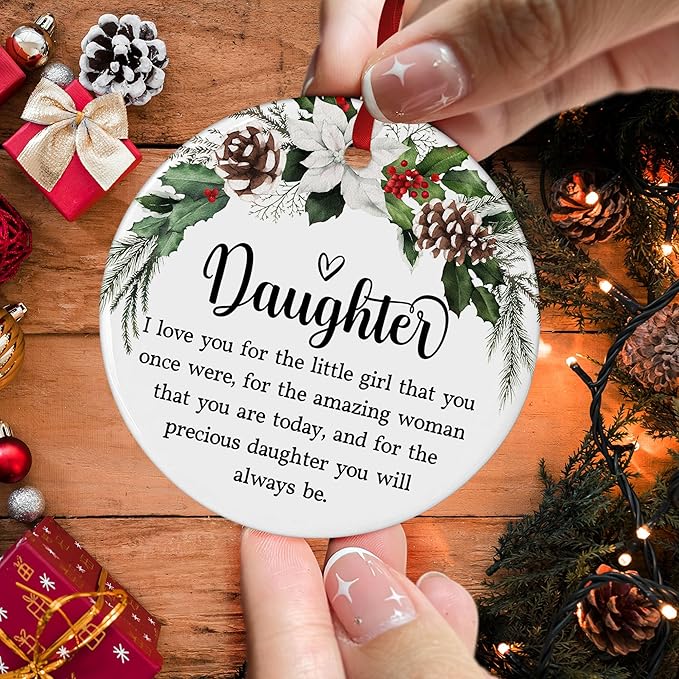 Daughter Christmas Ornaments 2025 - Gift from Parents Dad Mom Ornament for Daughter - Inspirational Gift for Her Girls Holiday Decor - Ceramic Christmas Ornament Hanging Tree