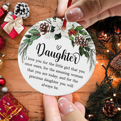 Daughter Christmas Ornaments 2025 - Gift from Parents Dad Mom Ornament for Daughter - Inspirational Gift for Her Girls Holiday Decor - Ceramic Christmas Ornament Hanging Tree