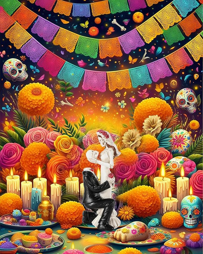 Skeleton Bride and Groom 6.4'' - Dia De Los Muertos Figurines Day of The Dead Decorations Till Death Do US Part Decor - Halloween Gothic Cake Topper Decor (Skeleton Couple)