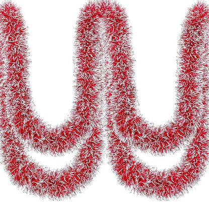 50Ft Christmas Red Tinsel Garland Xmas Tree Decorations Metallic Glitter Twist Garland for Christmas Decorations Anniversary Birthday Wedding Holiday Supplies Indoor Outdoor Supplies