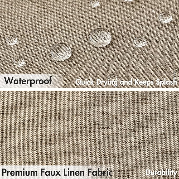 MIULEE 84" Long Scalloped Shower Curtain Linen Textured with 12 Metal Hooks Cute Extra Long Heavy Duty Washable Waterproof Cloth Shower Curtains with Black Border for Bathroom Hotel Bathtub,Khaki