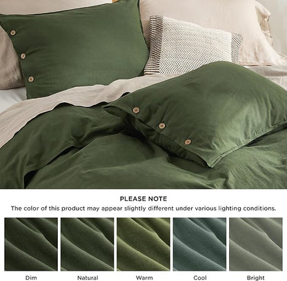 Bedsure Linen Duvet Cover King Size - Linen Cotton Blend Bedding Set, Soft & Cozy, 3 Pieces, 1 Duvet Cover 104x90 and 2 Pillowcases, Olive Green Color Cooling Bedding, Comforter Sold Separately