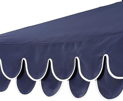 JONATHAN Y UMB1002G Tracy 9 ft. Classic MidCentury Scalloped Fringe Market Patio Umbrella with Auto-Tilt Crank, Wind Vent and UV Protection in Navy/White, White Pole
