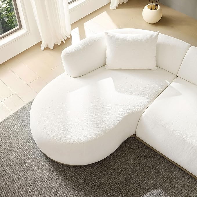 WILLIAMSPACE 134.63" Oversize Curved Sofa Cloud Couch with Round Chaise, Modern Upholstered Curved Sectional Sofa Couch with 6 Pillows for Living Room, No Assembly (Left-Facing,Cream White)