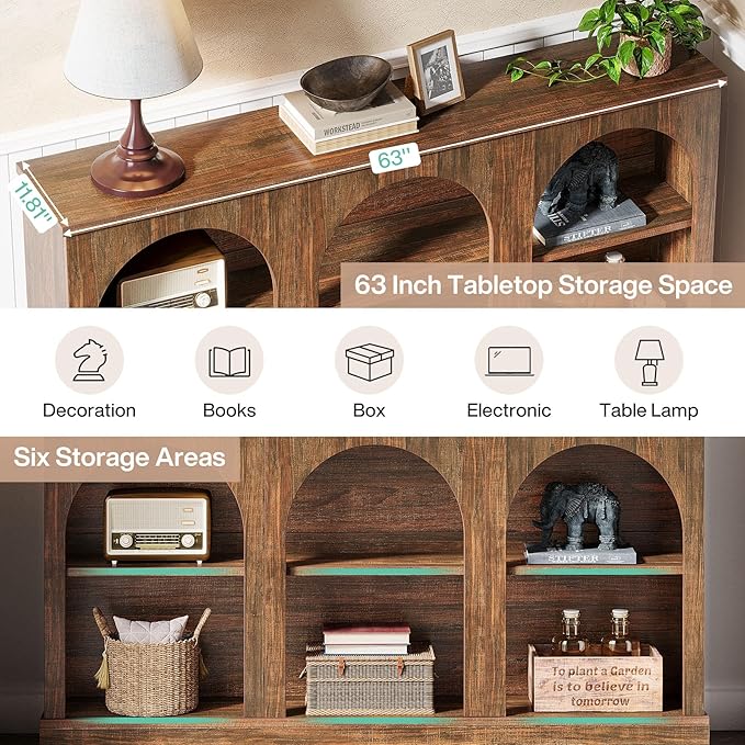 Tribesigns Farmhouse Console Table, 63-Inch Long 3 Tier Entryway Table with Storage, Wooden Rectangular Sofa Table Behind The Couch for Entrance, Hallway, Living Room, Dark Brown