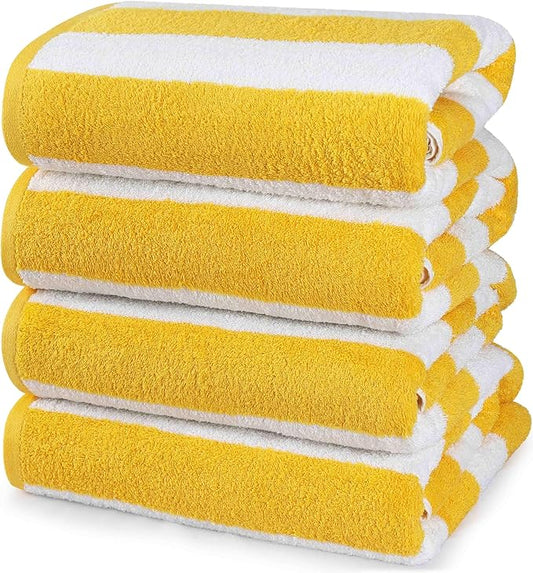 Utopia Towels 4 Pack Cabana Stripe Beach Towel Oversized 100% Ring Spun Cotton Beth Towels Highly Absorbent Quick, Yellow