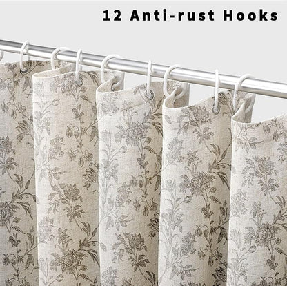 Vintage Farmhouse Shower Curtain for Bathroom Grey Shower Curtain Floral Cotton Linen 72" W x 72" L